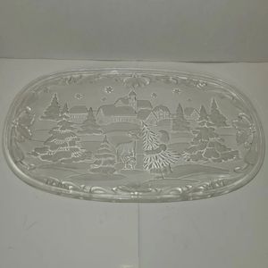 COPY - MIKASA Vintage Crystal Platter - Christmas Scene - EUC